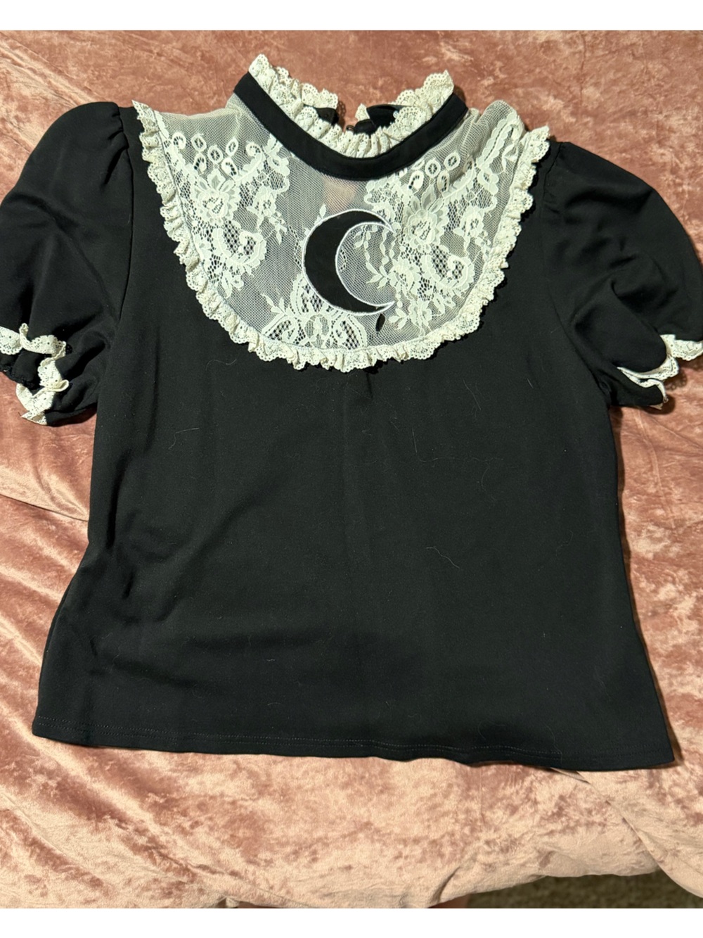 Killstar XXL Black Lace-Trim Sleep Top with Crescent Detail